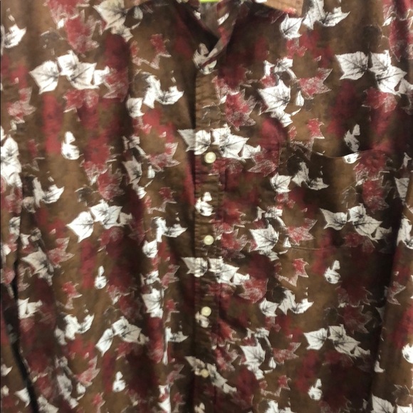 Daniel Cremieux Brown and White Casual Leaf Print Button Down Shirt - Picture 4 of 5